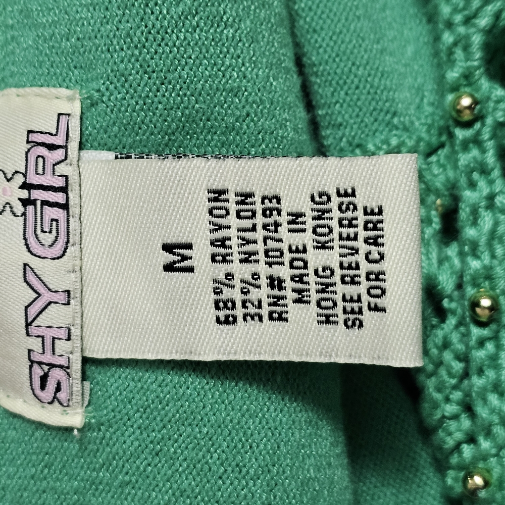 Shy Girl Y2K Mediterranean Green Medium Cutout Beaded Sweater Retro Romantic - Picture 7 of 8